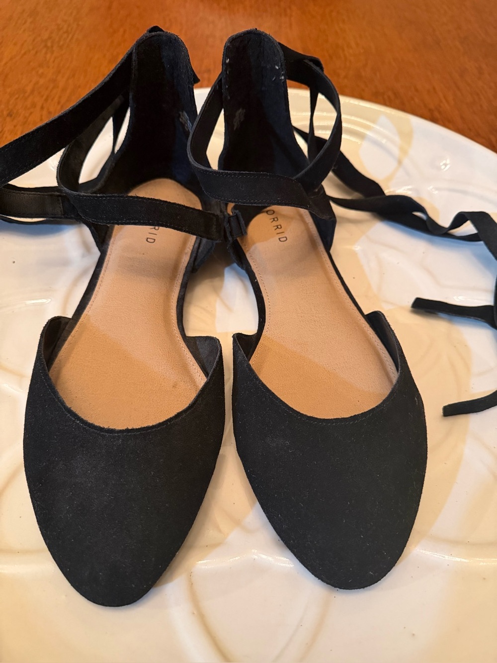 Suede Black Ankle Tie Flats - Women's Fashion Shoes